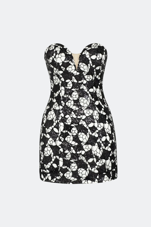 Heart Collar Geometrics Sequined Mini Dress