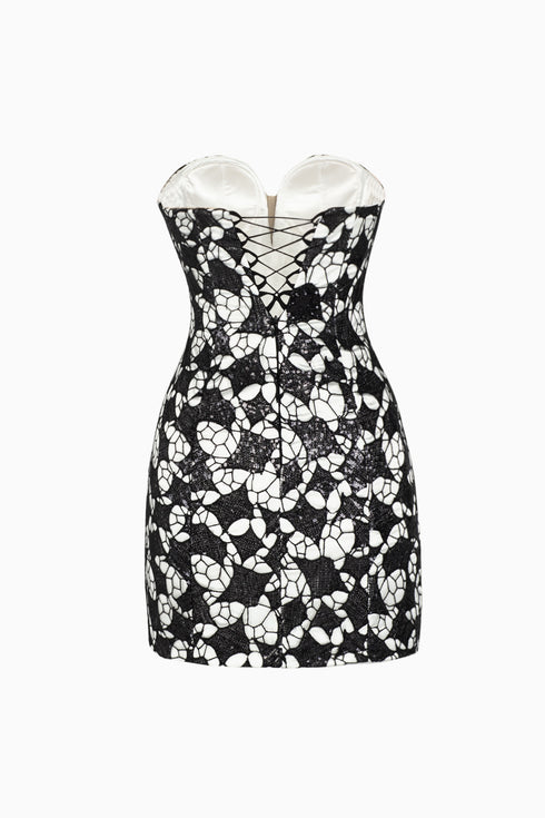 Heart Collar Geometrics Sequined Mini Dress