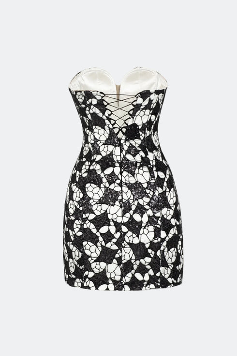 Heart Collar Geometrics Sequined Mini Dress