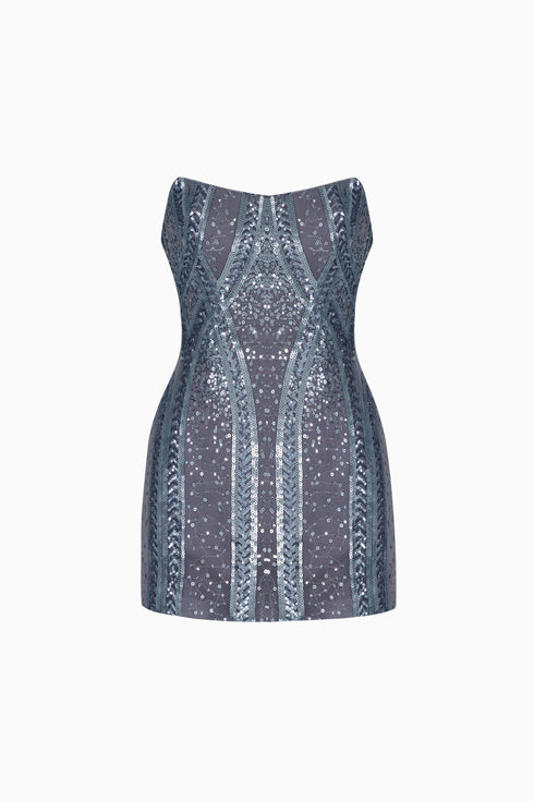 Strapless Symmetric Sequined Mini Dress