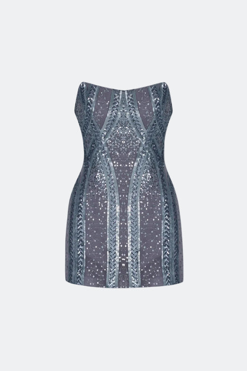 Strapless Symmetric Sequined Mini Dress