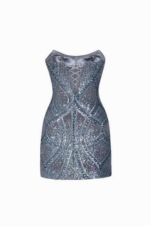 Strapless Symmetric Sequined Mini Dress
