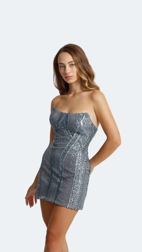 Strapless Symmetric Sequined Mini Dress