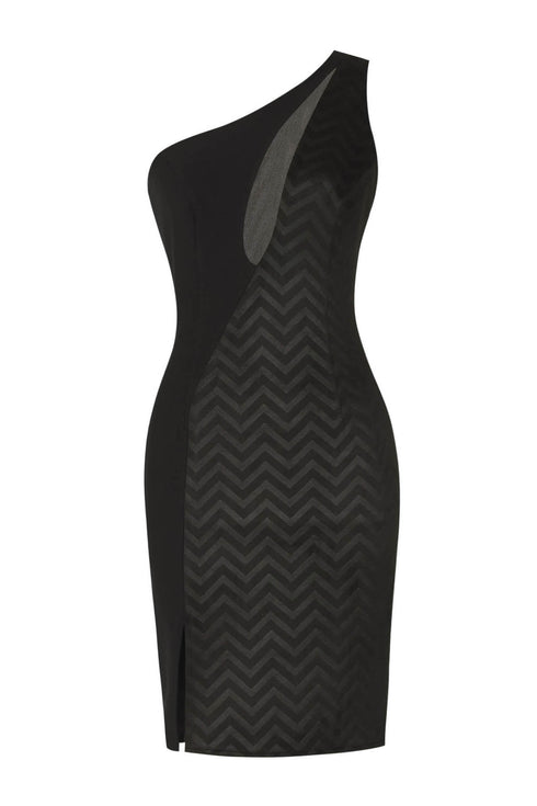 Transparent Decolleted One Shoulder Suede Dress