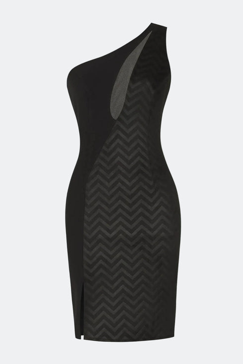 Transparent Decolleted One Shoulder Suede Dress