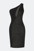 Transparent Decolleted One Shoulder Suede Dress