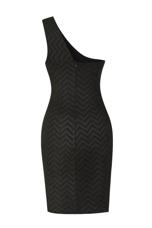 Transparent Decolleted One Shoulder Suede Dress