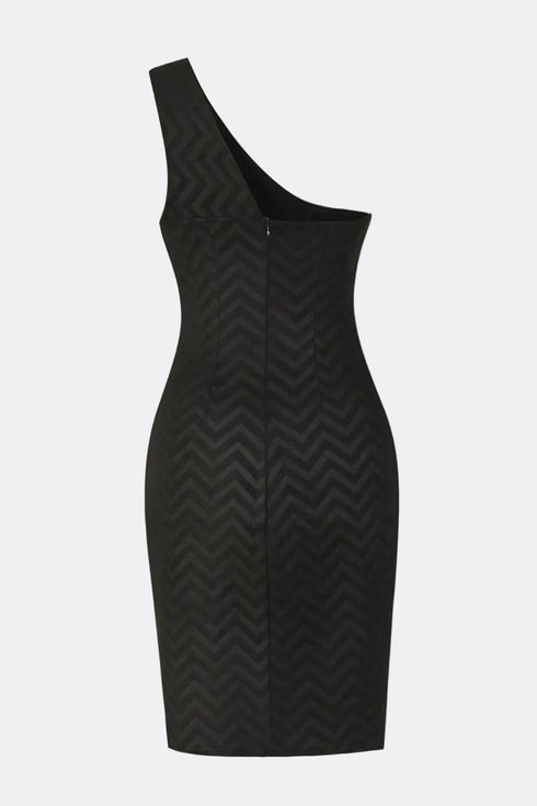 Transparent Decolleted One Shoulder Suede Dress