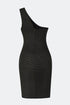 Transparent Decolleted One Shoulder Suede Dress