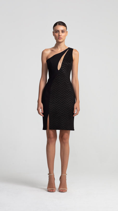 Transparent Decolleted One Shoulder Suede Dress