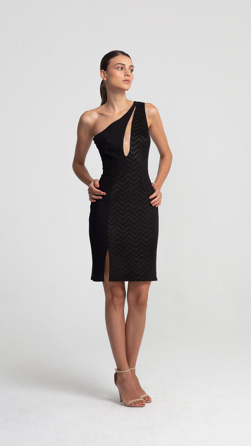 Transparent Decolleted One Shoulder Suede Dress