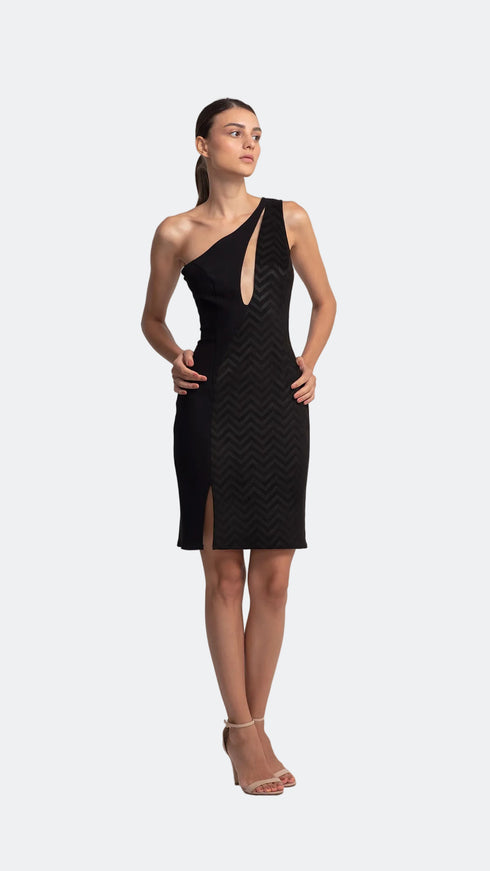 Transparent Decolleted One Shoulder Suede Dress