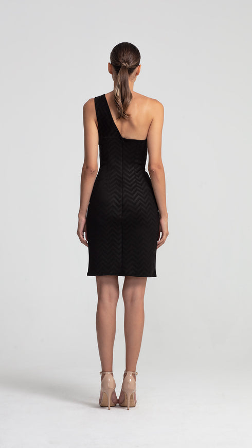 Transparent Decolleted One Shoulder Suede Dress