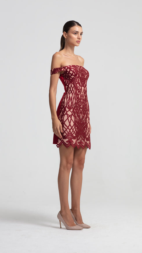 Symmetric Flock Fabric Mini Dress