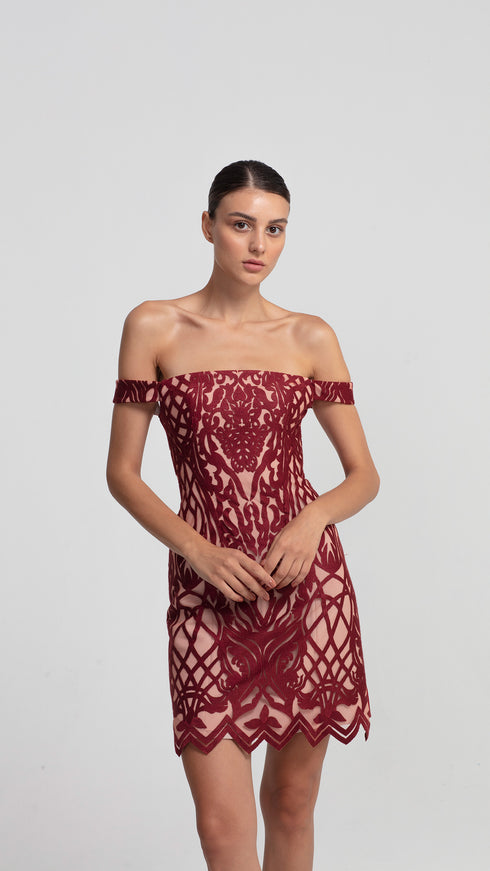 Symmetric Flock Fabric Mini Dress