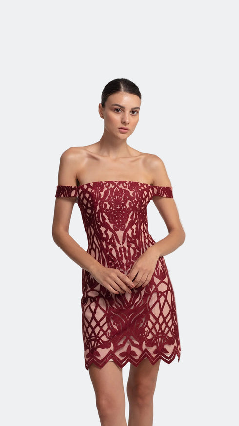 Symmetric Flock Fabric Mini Dress