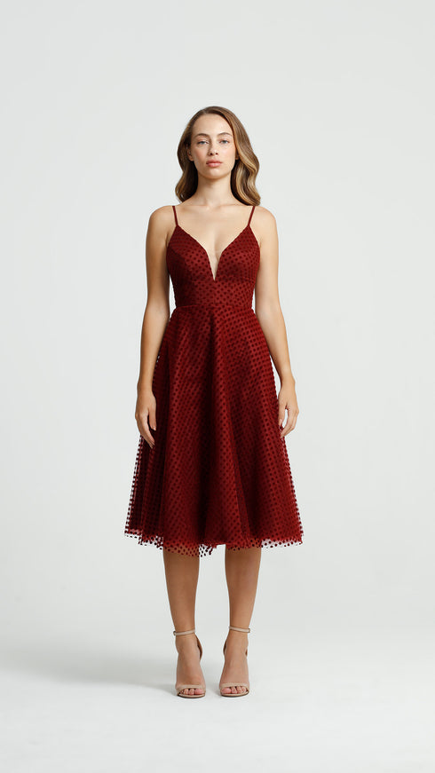 Red Velvet Strappy Midi Dress