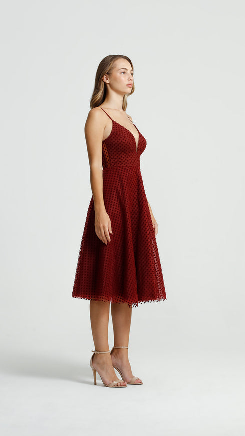 Red Velvet Strappy Midi Dress
