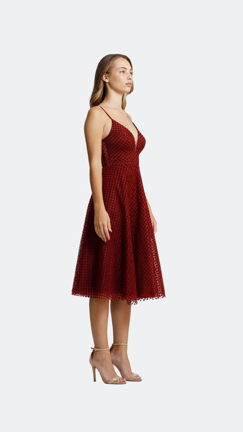 Red Velvet Strappy Midi Dress