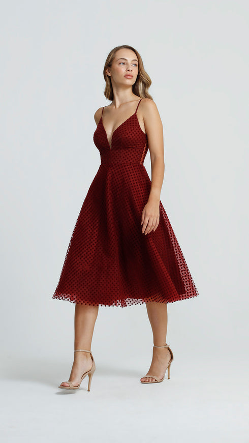 Red Velvet Strappy Midi Dress