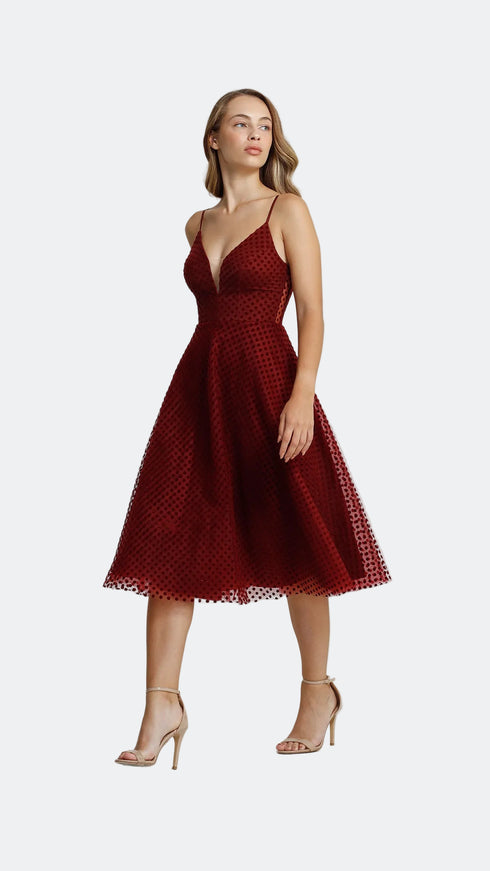 Red Velvet Strappy Midi Dress