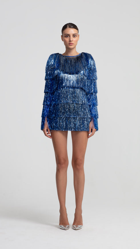 Navy Fringe Party Mini Dress