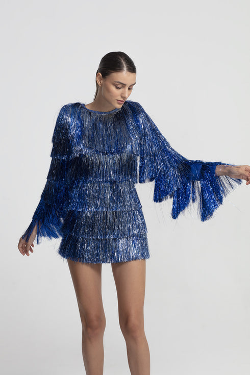 Navy Fringe Party Mini Dress
