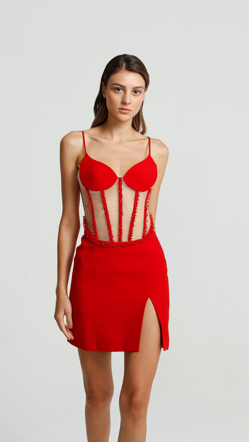 Tulle Corset Crimson Mini Dress