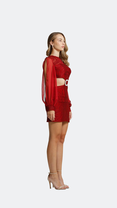 Exclusive Shiny Carmine Cut Out Mini Dress