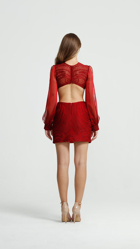 Exclusive Shiny Carmine Cut Out Mini Dress