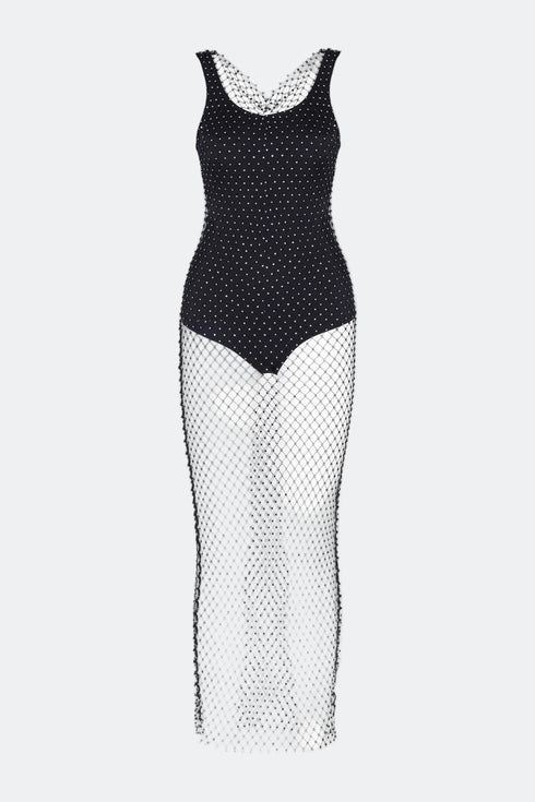 Shining Stone Mesh Maxi Dress