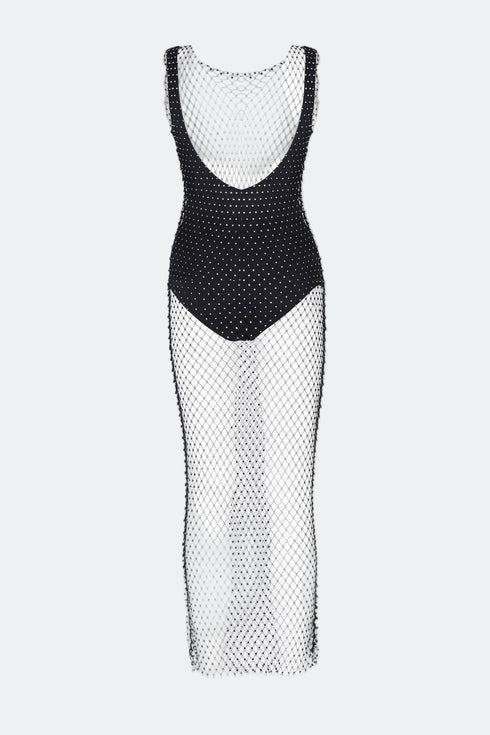 Shining Stone Mesh Maxi Dress