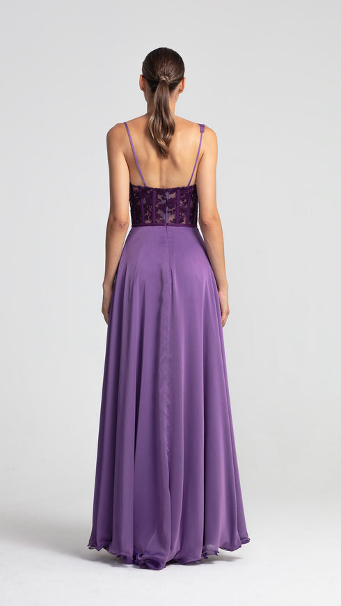 Cowl Neck Hidden Lace Detailed Chiffon Dress