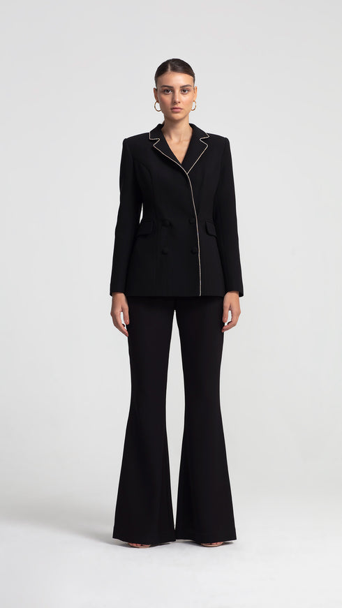 Shining Detail Black Double Breasted Jacket