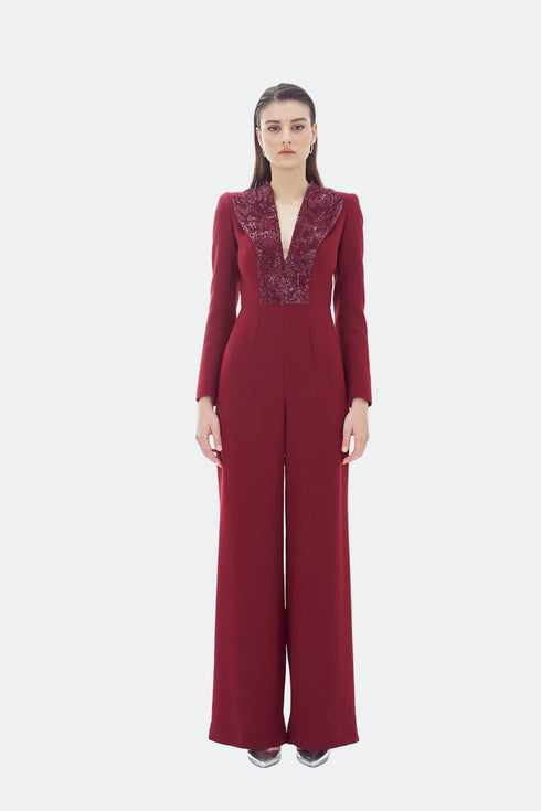 DRESS WITH SEQUIN LAPEL - Barrus London