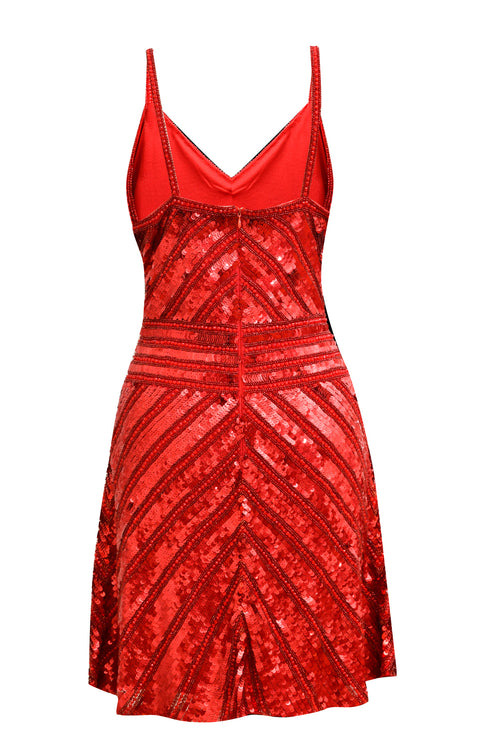 V NECK SEQUINED MINI DRESS RED - Barrus London