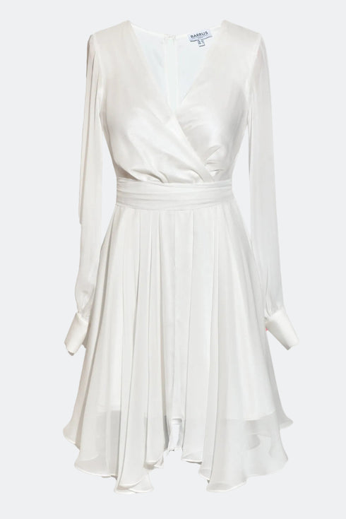 CHIFFON V-NECK LONG SLEEVE MINI DRESS - Barrus London