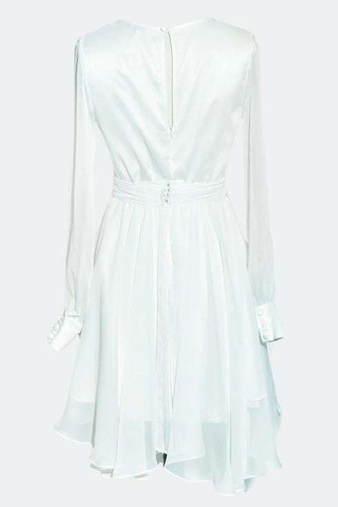 CHIFFON V-NECK LONG SLEEVE MINI DRESS - Barrus London