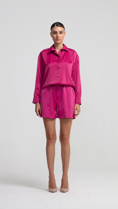 Raspberry Pink Satin Oversize Shirt