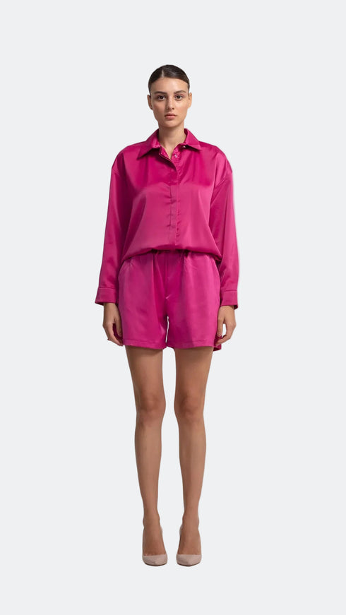 Raspberry Pink Satin Oversize Shirt