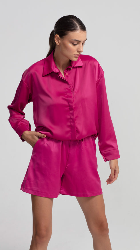 Raspberry Pink Satin Oversize Shirt