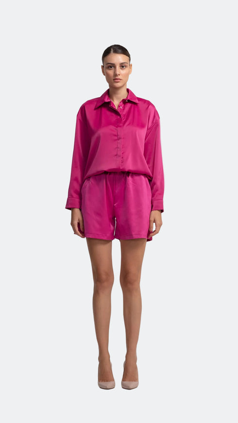 Raspberry Pink Satin High Waist Short