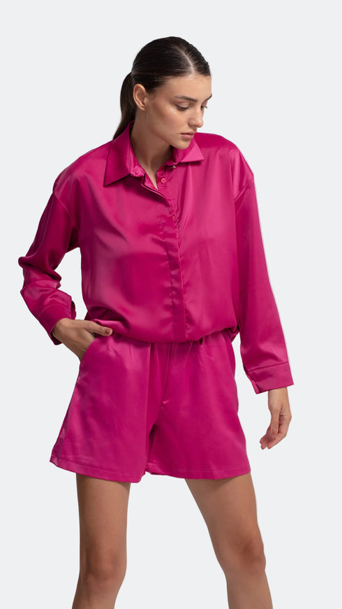 Raspberry Pink Satin High Waist Short