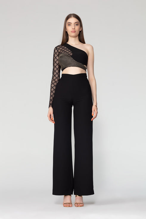 One Shoulder Square Pattern Detailed Top