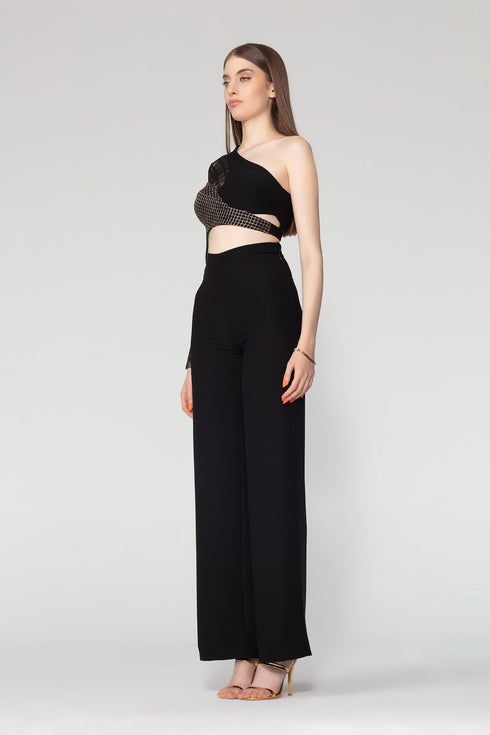 One Shoulder Square Pattern Detailed Top