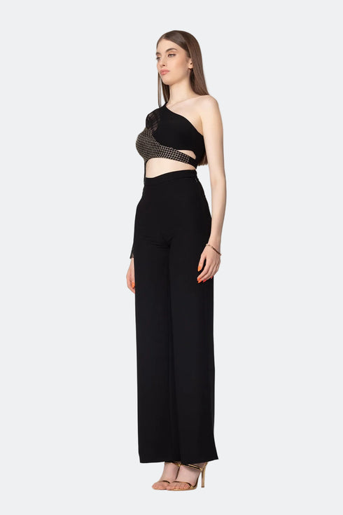 One Shoulder Square Pattern Detailed Top