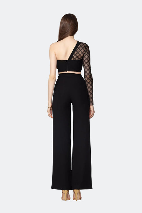 One Shoulder Square Pattern Detailed Top