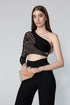 One Shoulder Square Pattern Detailed Top