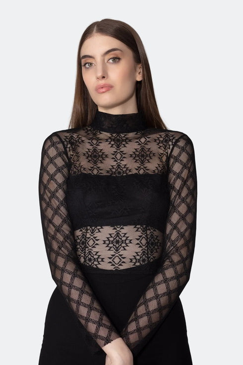 Long Sleeve Turtleneck Lace Top