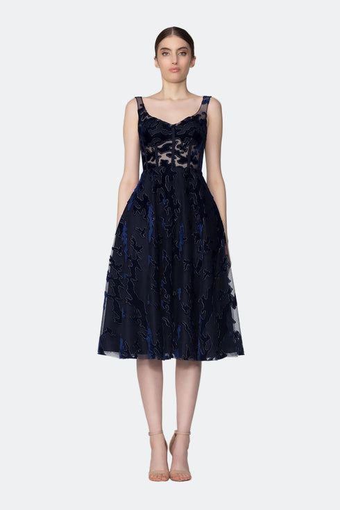 Square Neck Tulle Detailed Midi Dress